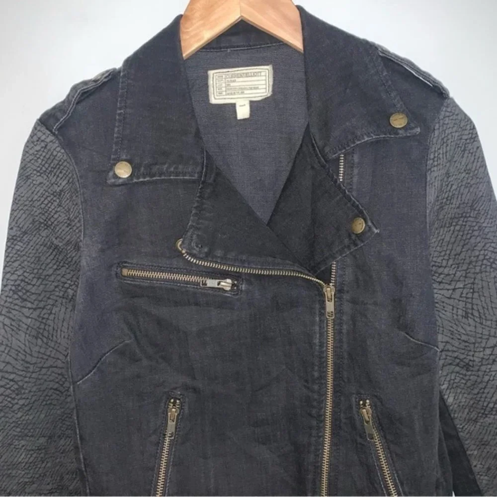 Current/Elliott Biker Jacket Size Small Black‎ Grey Dark Denim Moto 